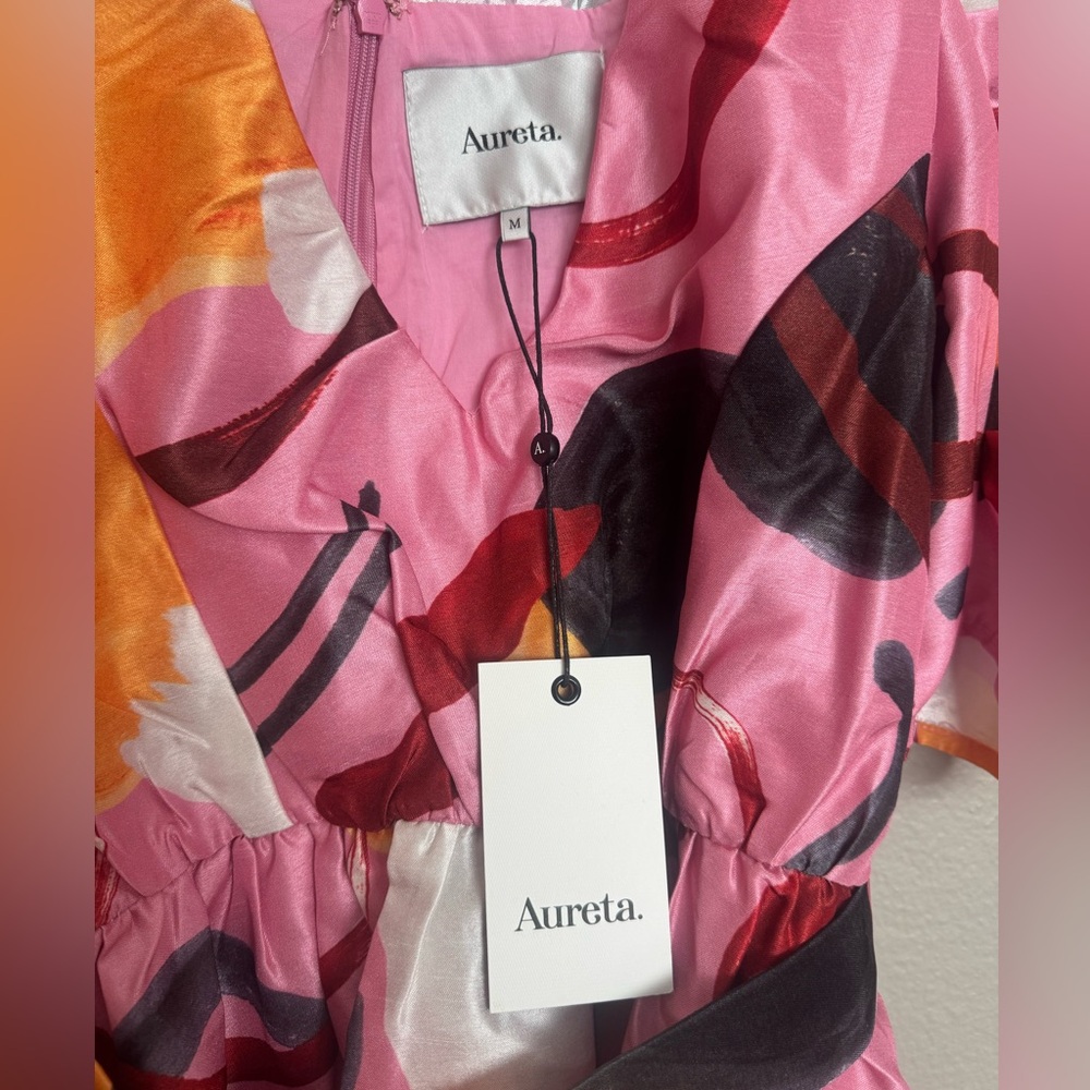 Aureta Studio Artist’s Canvas Mini Dress - Vibrant Pink and Yellow Floral Dress - Picture 7 of 9